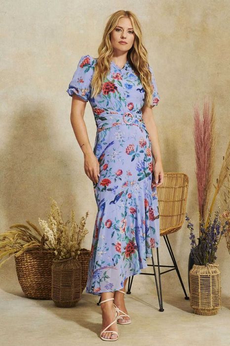 HOPE&IVY дълга синя флорална рокля, нова, р-р XS, пролетна/лятна