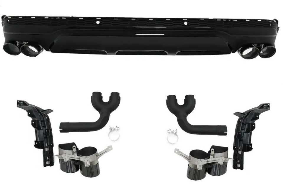 Difuzor Bara Spate Evacuare Dubla Audi Q7 4M Facelift SQ7 Black Negre