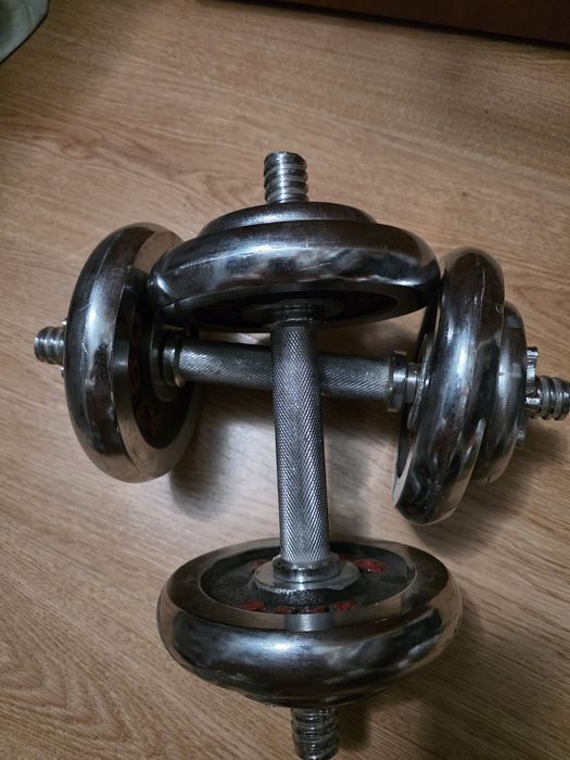 Хромированные металлические гантели 10 кг