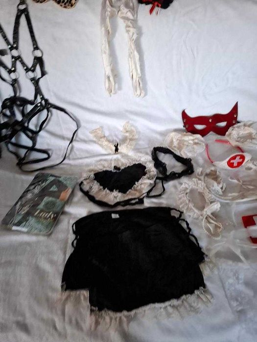 Lenjerii fantesy, stocking negru pe banda adeziva, babydolls