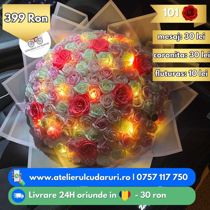 Buchete trandafiri din sapun personalizate + cu sclipici