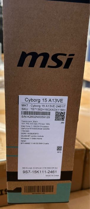 Laptop Gaming Msi Cyborg 15 A13VE i7 16gb 512gb nvidia rtx 4050 sigilat nou