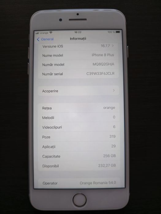 Iphone 8 Plus 256GB alb +  cabluri  încărcare + huse piele & silicon ,  folii sticlă full body + accesorii