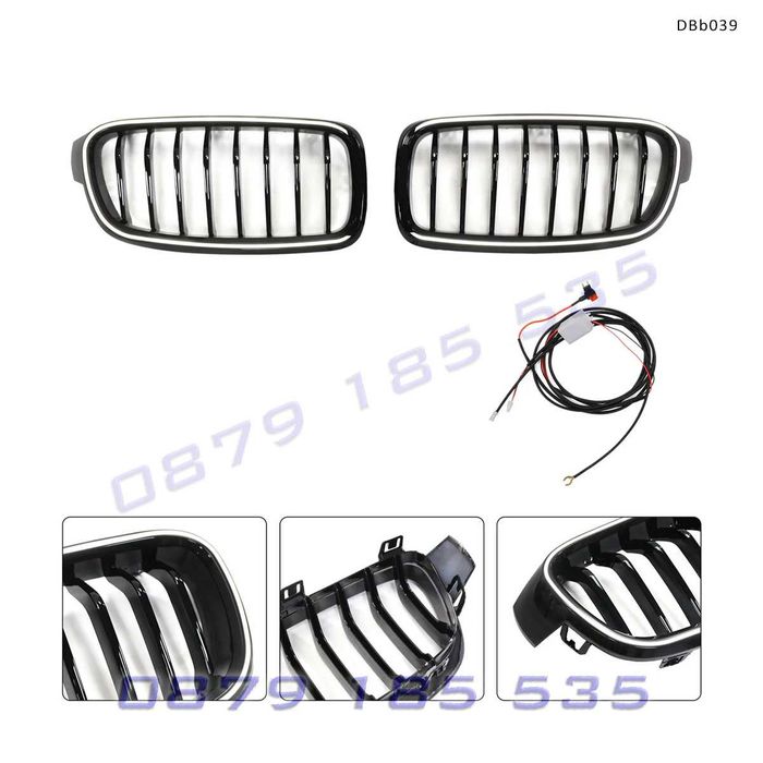 Светещи LED единични тунинг бъбреци за BMW 3 F30 F31 2012–2019 черен гланц DBb039 лед решетки бмв ф 30 ф31