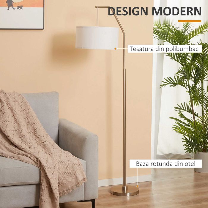 Lampă de podea modernă din oțel cu abajur din material textil, 65x33x158cm – Alb , HOMCOM