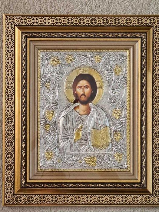 Icoana Iisus Hristos Pantocrator, Argintata Relief 3 D