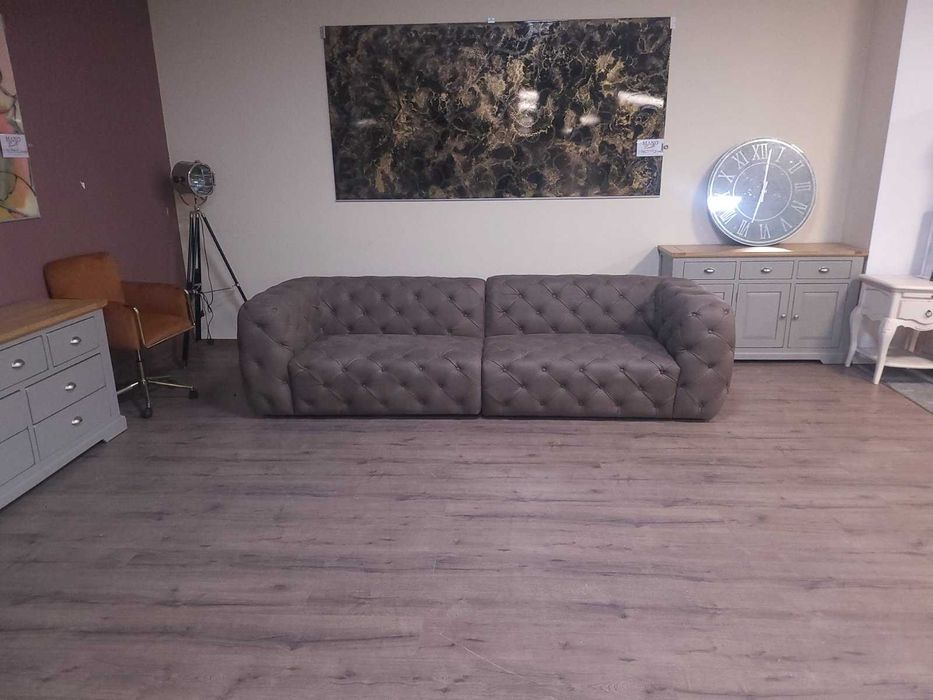 Дизайнерски кафяви кожени дивани две четворки Честърфийлд