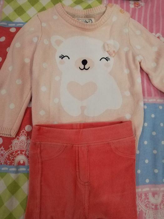 Комплект джинси George и пуловер за момиченце, възраст до 2 г, ръст до