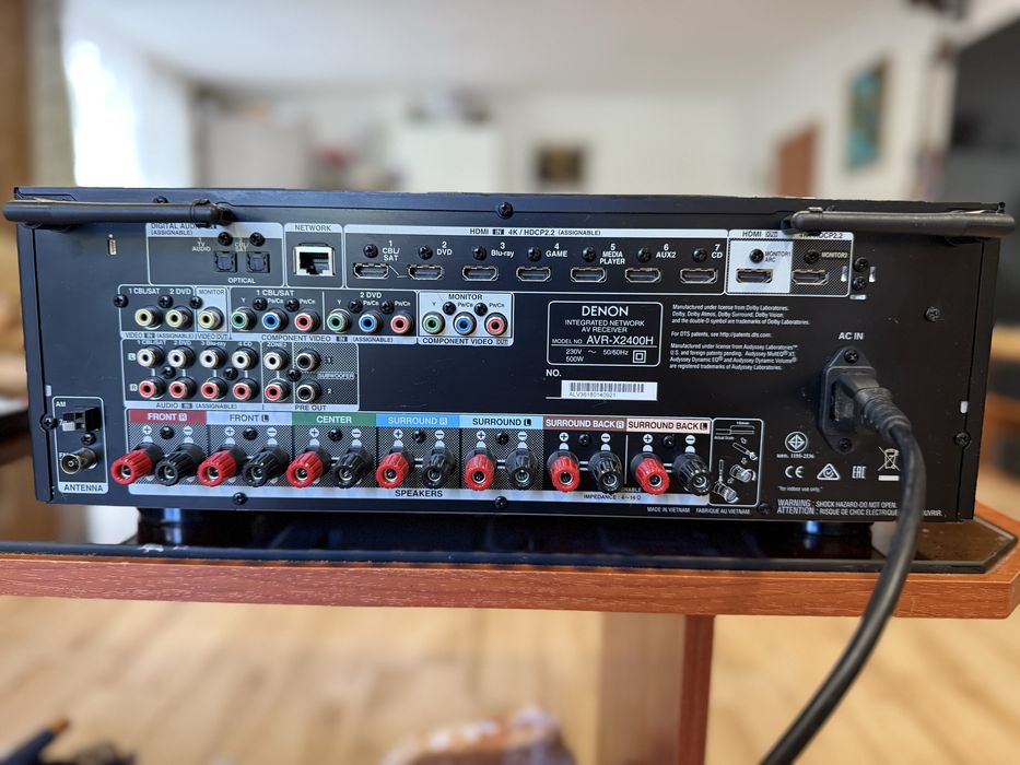 Denon AVR x2400h 7.2 канален 4K Аудио-видео ресивър с Dolby Atmos