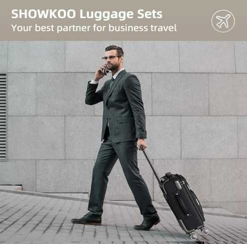 Комплект куфари SHOWKOO от 3 части, включва 3 текстилни куфара  M-L-XL, TSA заключване