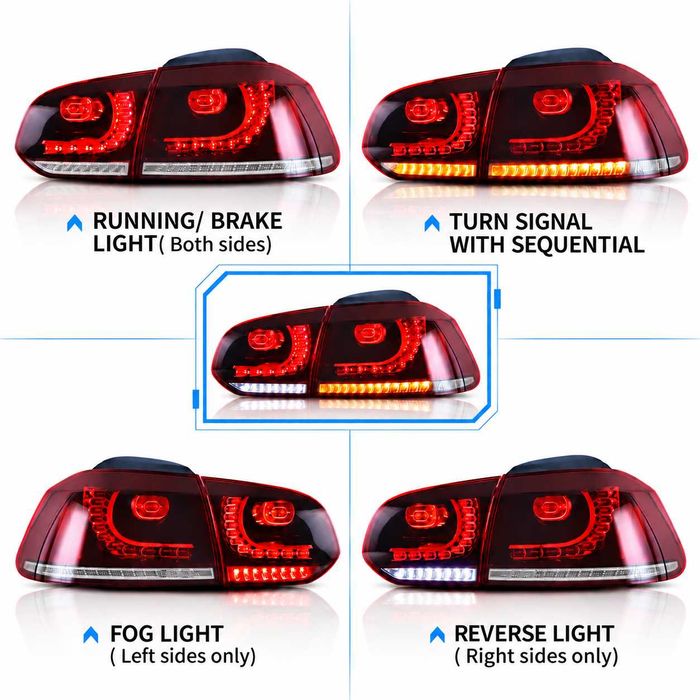 LED стопове GTI R20 за VW Golf 6 2008–2013 с динамични мигачи