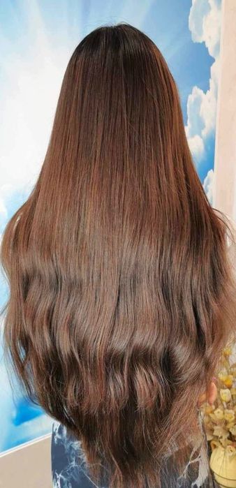 Екстеншъни естествен косъм тъмно кафяви 220гр. 65 см.