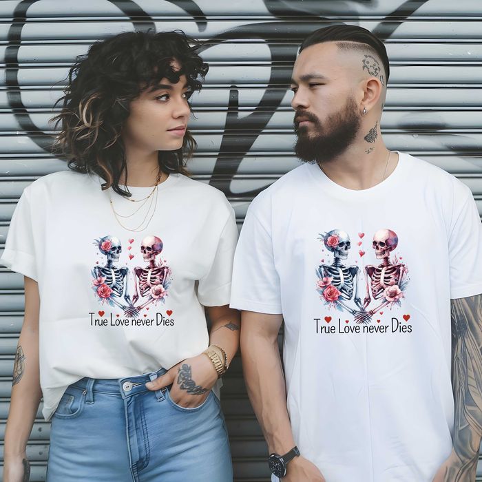 Тениски за двойки със скелети Love Never Die