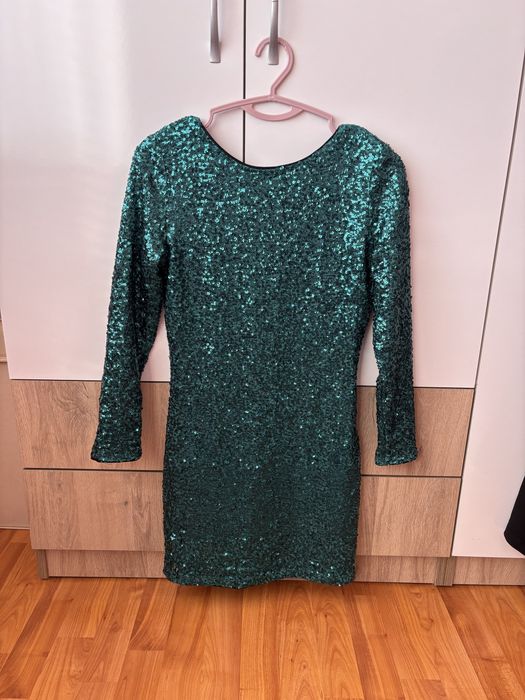 Рокля с пайети H&M синьо-зелена