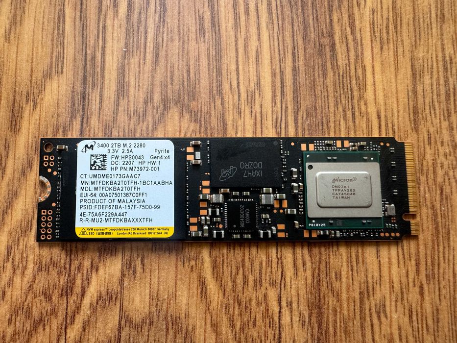 НОВ 100% здраве Micron 2000GB 2TB SSD NVMe SSD Gen 4 x4 PCIe 2280 6600MB/s