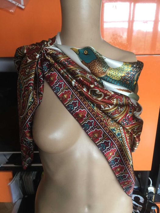 Голям копринен шал с десен фазани