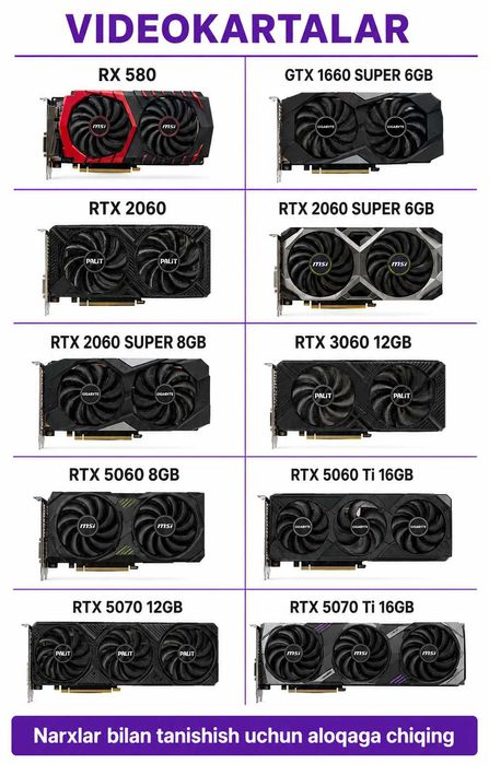 Optom narxda faqat optom savdo INTEL AMD Video kartalar GTX RTX ARZON