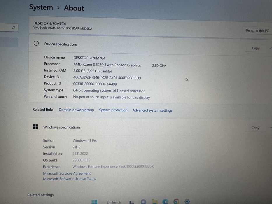 Laptop ASUS, AMD Ryzen 3, 2,60Ghz, 8Gb RAM