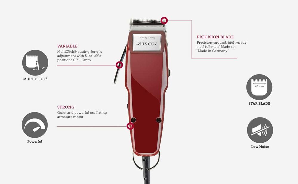 Машинка за подстригване Wahl Moser 1400 0.7-3 mm, червена