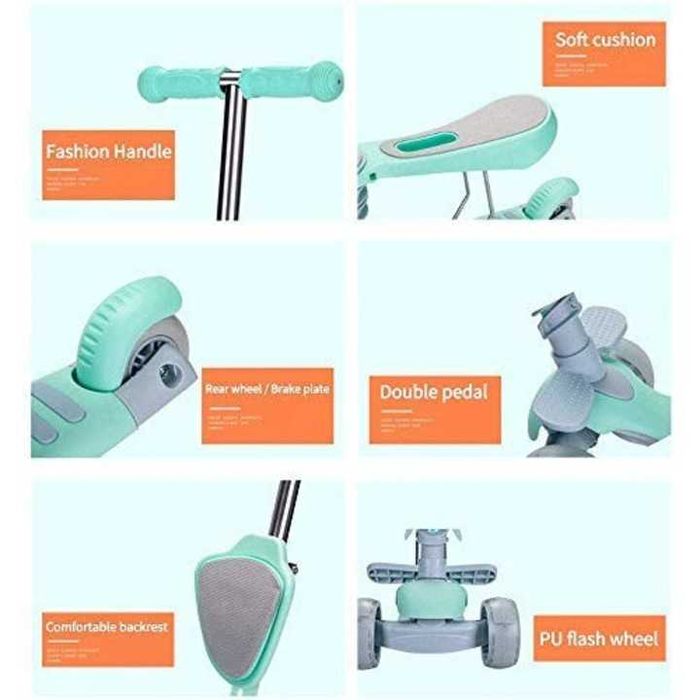 Тротинетка 5в1 с поставка за крачета, широки колела, родителски контро