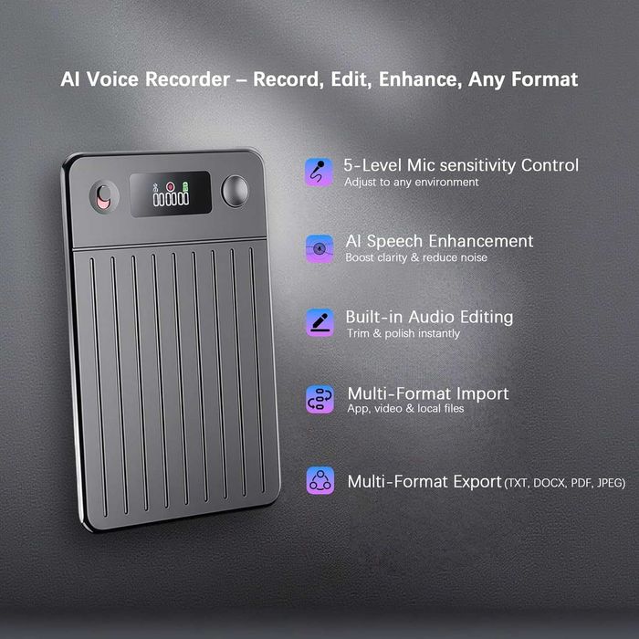 64GB професионален AI гласов рекордер –  автоматична транскрипция