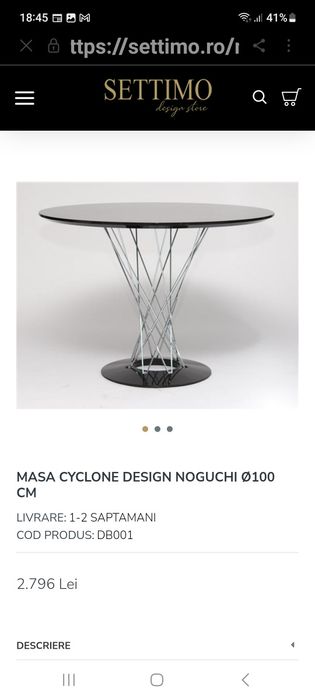 Masa Cyclone designer Noguchi cu blat marmura