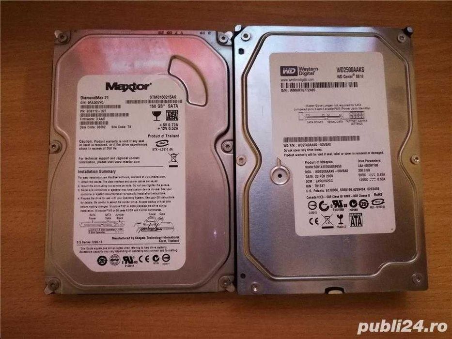 Vând HDD-uri (SATAIII) 3TB, 1TB, 256 GB, 160 GB, verificate 100% viață