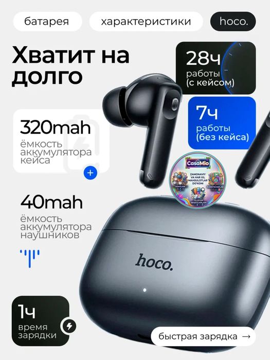 Hoco EQ27 naushnik 134 ta tilda tarjima qiladi ai funksiyasiham bor