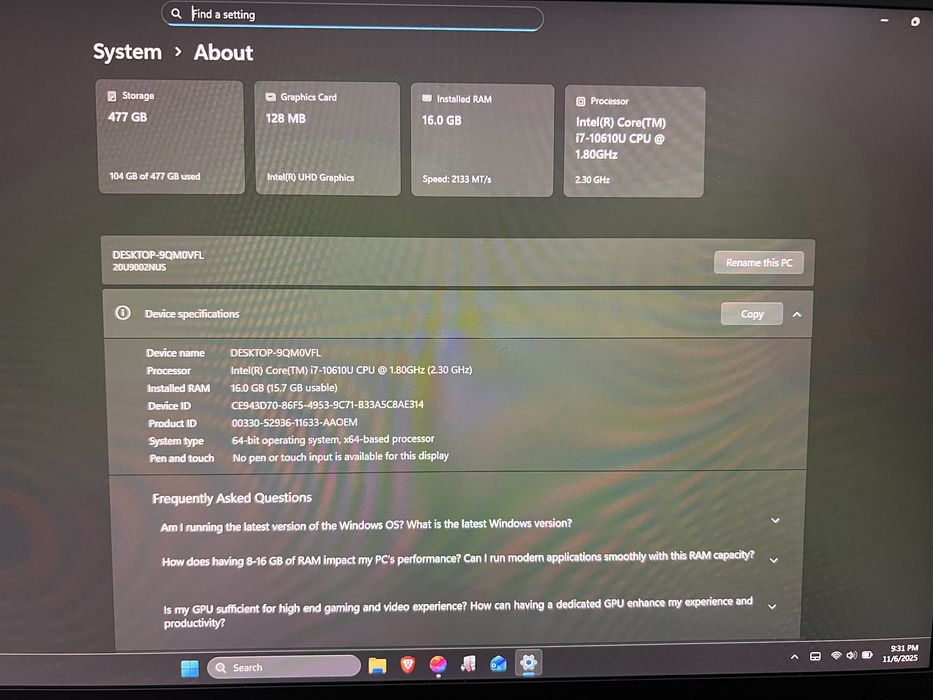 Lenovo X1 CARBON gen 8 i7 / 16gb ram / 512ssd m2