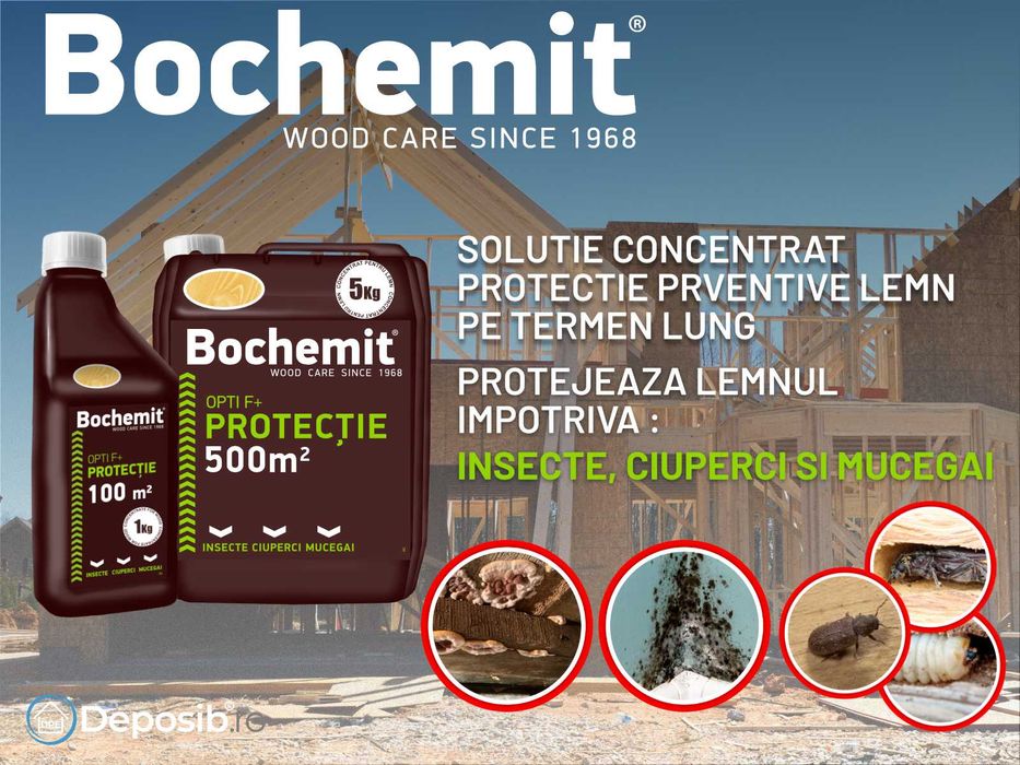 Tratament lemn Bochemit - Solutie ignifugare, anti carii, antimucegai,