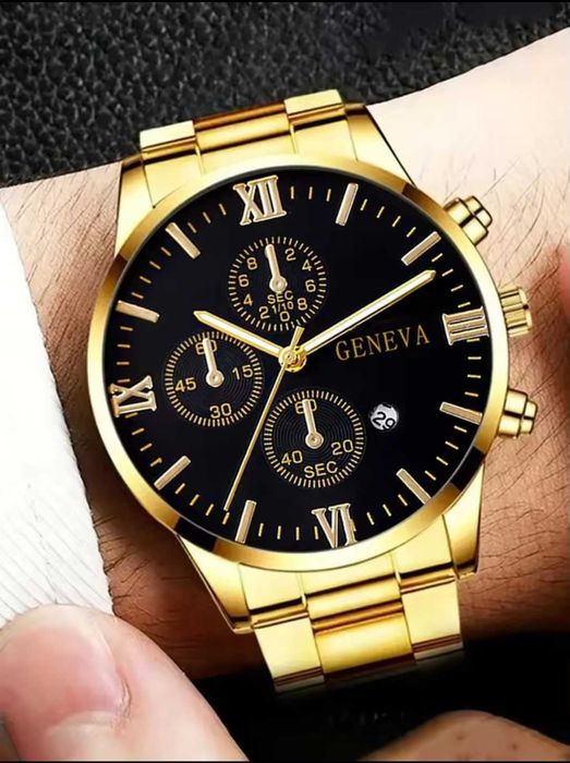 Луксозен комплект от 4 части - часовник, гривна, колие с кръст,пръстен