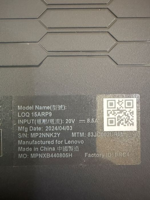 Lenovo LOQ 15ARP9 Amanet BKG