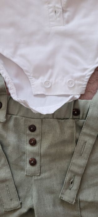 Compleu botez din in+ bumbac 100%,  cu 5 piese + jerseu mayoral