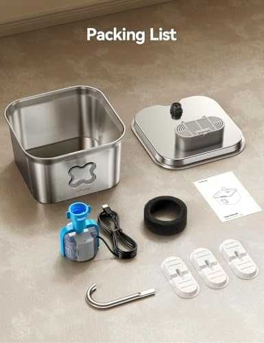 Нов Котешки фонтан 2.8L от неръждаема стомана с тиха помпа за вода котка