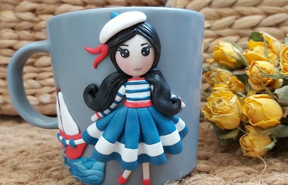 Cadou pentru sotie/iubita cana papusa marinarita handmade