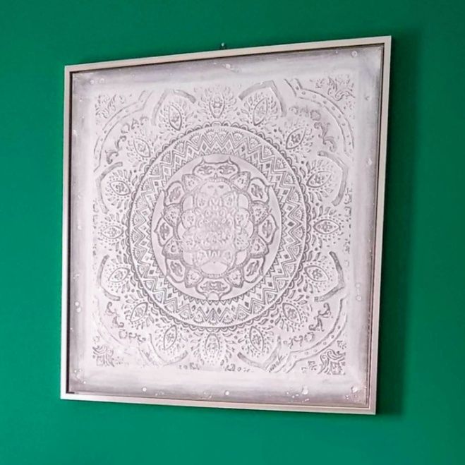 Tablou mare pentru living, decorativ, alb, 100x100 cm, cu rama