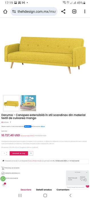 Canapea extensibila Daruma 3 locuri model retro midcentury