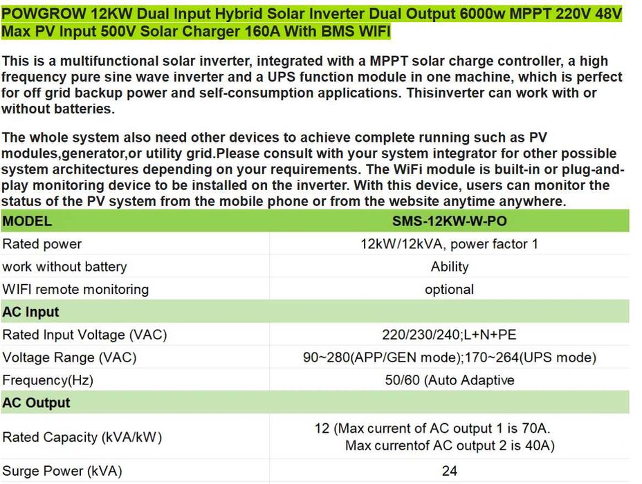 Invertor hibrid monofazat 12kw