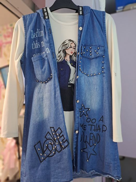 Дънково елече и блуза за момиче