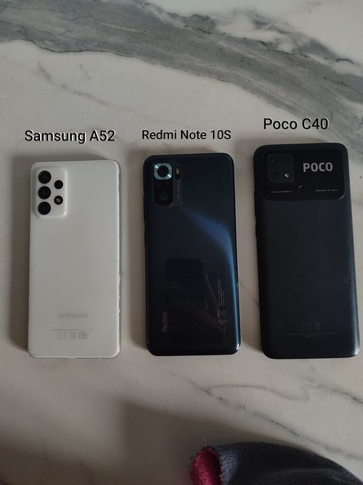 1.Samsung A52 2.Redmi Note 10s  3.Poco C40