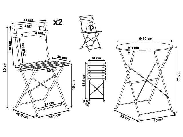 Set Bistro Flair mobilier terasa gradina, 2 scaune + masa, otel vopsit