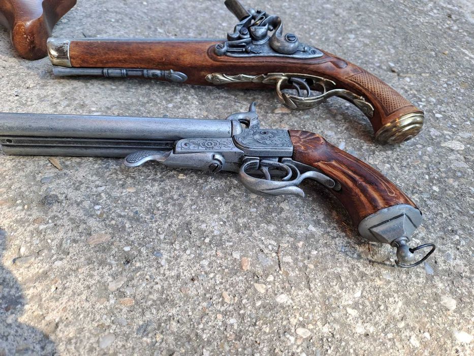 pistol panoplie flinta panoplie lemn metal bronz