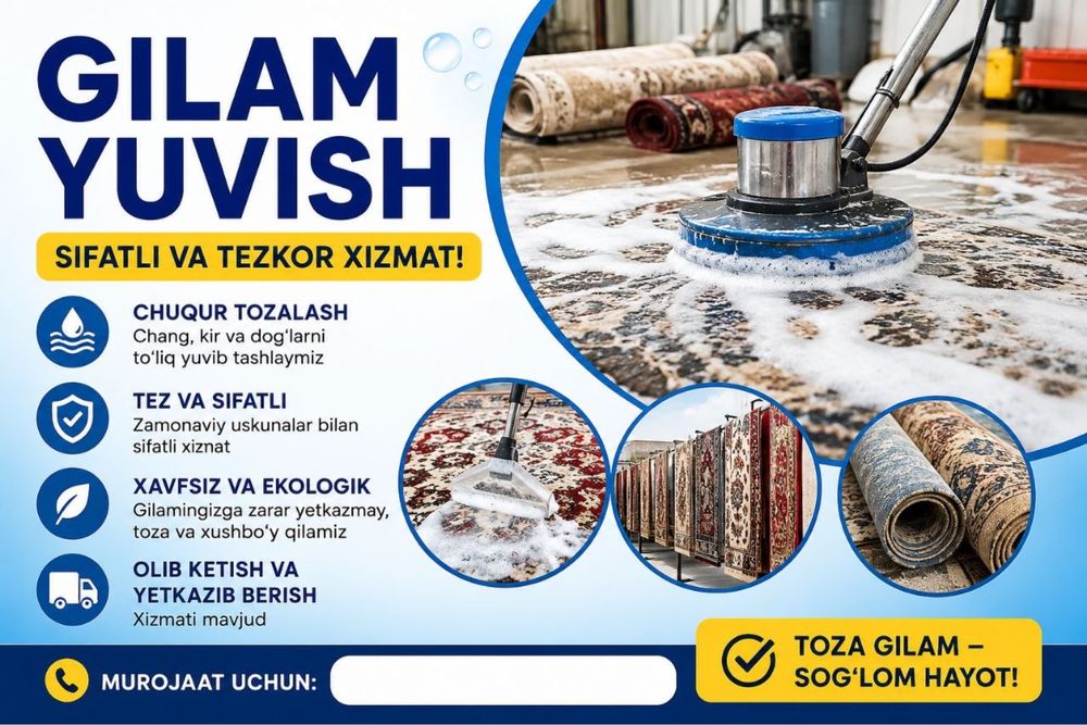 Gilam yuvish adyal korpacha mebel yuvish