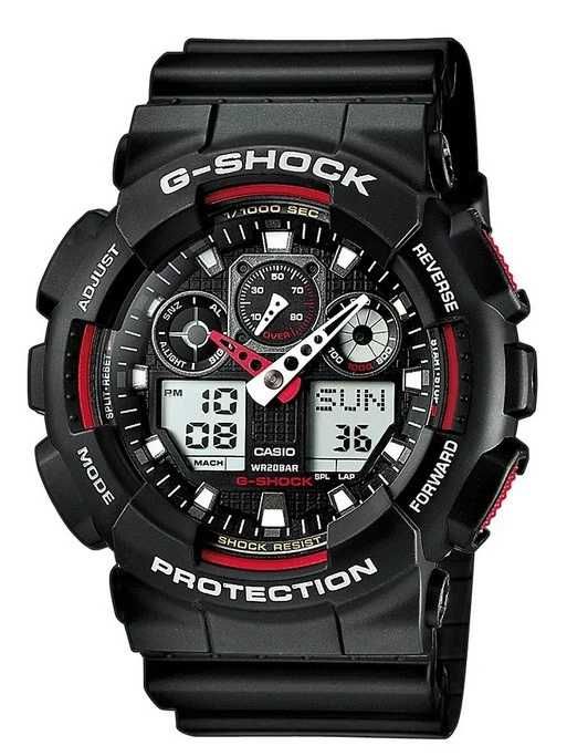 Ceas CASIO G-SHOCK GA-100 BLACK&RED-Negru Mat cu Rosu Sport Nou 2026