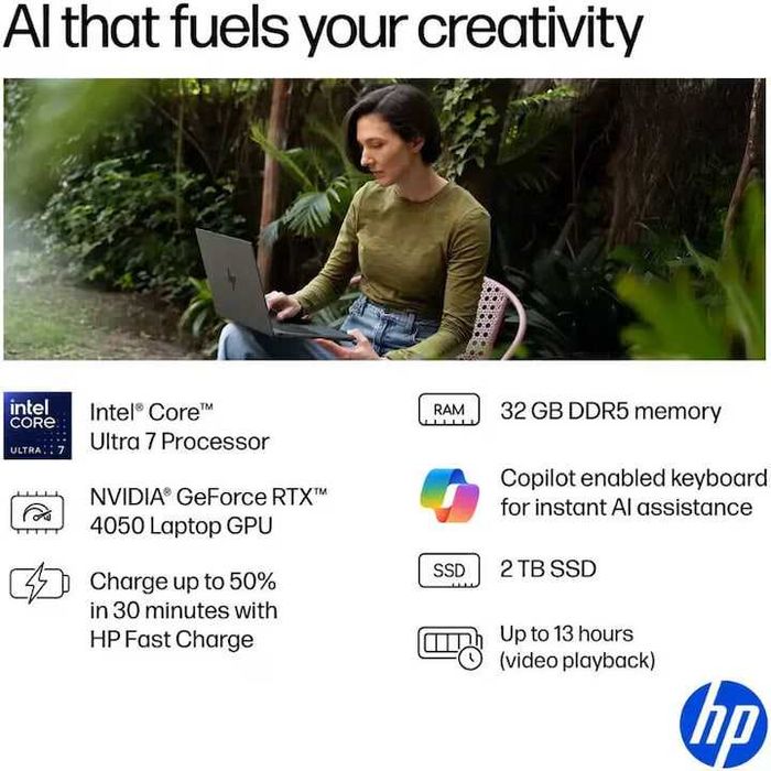 HP OmniBook X 16" 2K OLED 120Hz Ultra 7 255H Ram 32GB 2TB RTX 4050 6GB