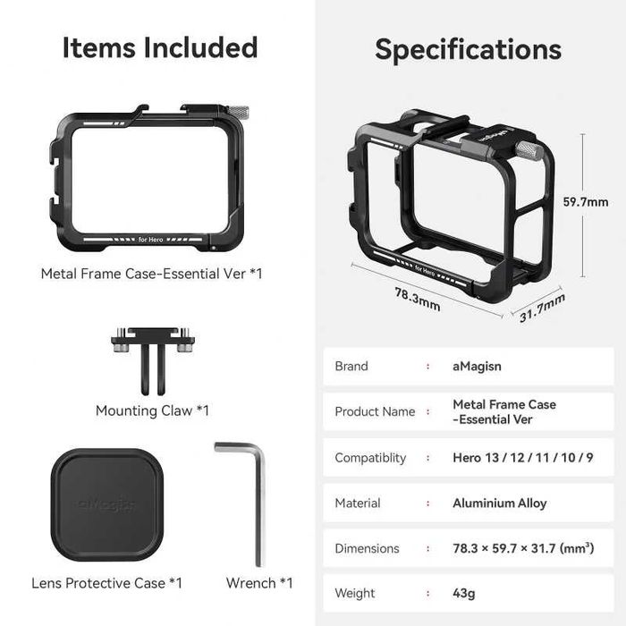 Cadru metalic frame protectie camere actiune GoPro Hero 13 12 11 10 9