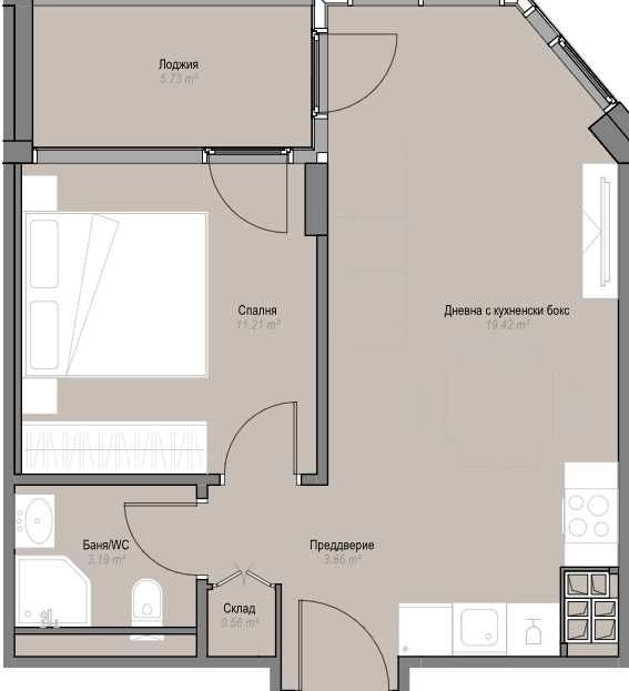 Двустаен апартамент за продажба в Оборище