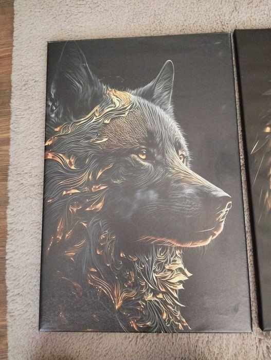 Set de 3 tablouri moderne pe pânză cu lup, vultur și leu