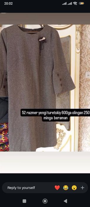 Yangi turkiyaniki 52 razmeri  600 ga olinga 150 ga sotiladi