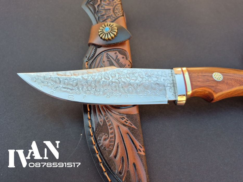 Ловен нож-Дамаска стомана VG10 с 67 слоя ламинат и кожена кания
